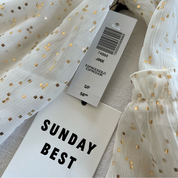 NWT Sunday Best x Aritzia White & Gold Polka Dot Top - Picture 4 of 4